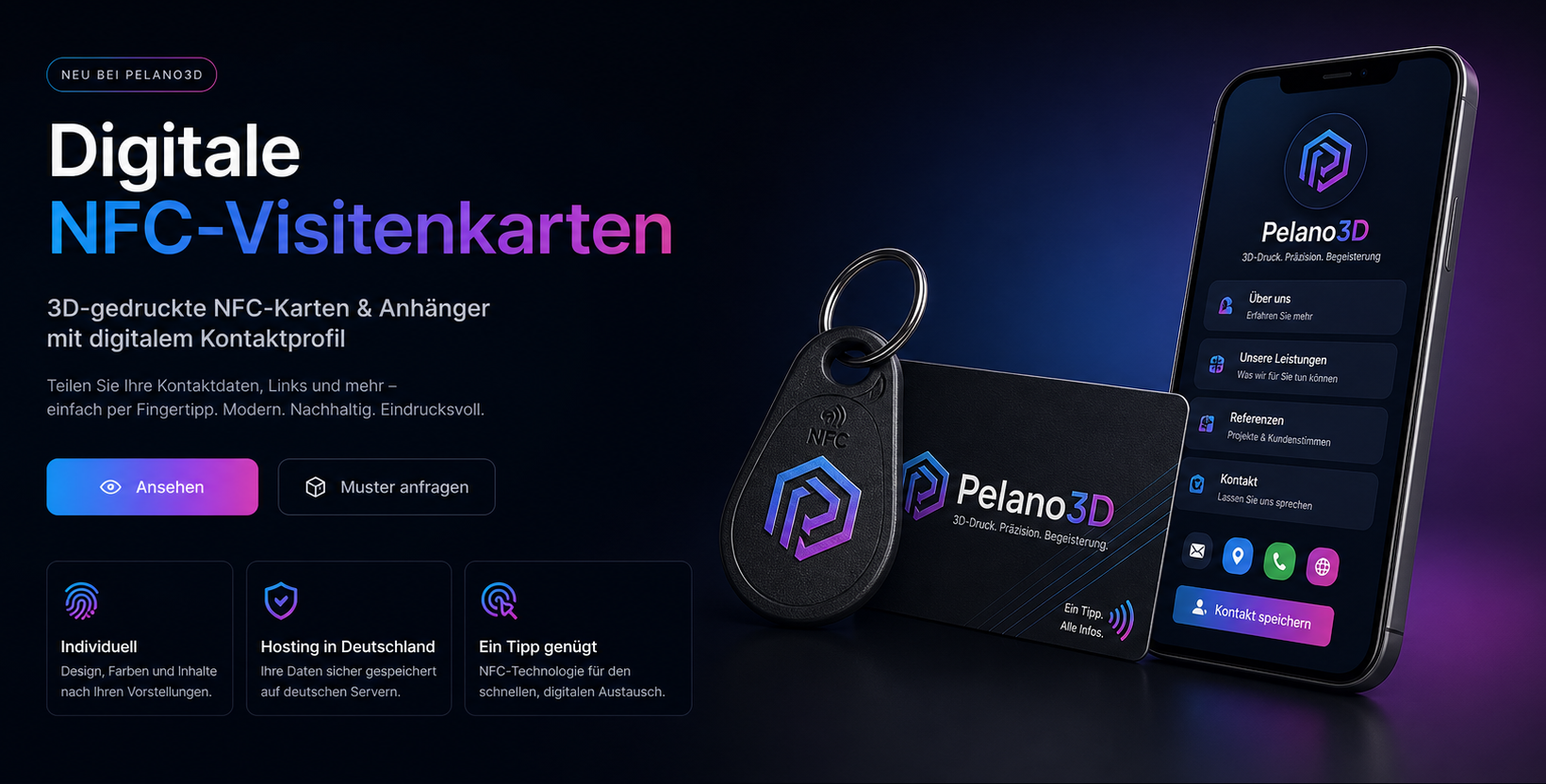 Digitale NFC-Visitenkarten: 3D-gedruckte NFC-Karten und Anhänger mit digitalem Kontaktprofil